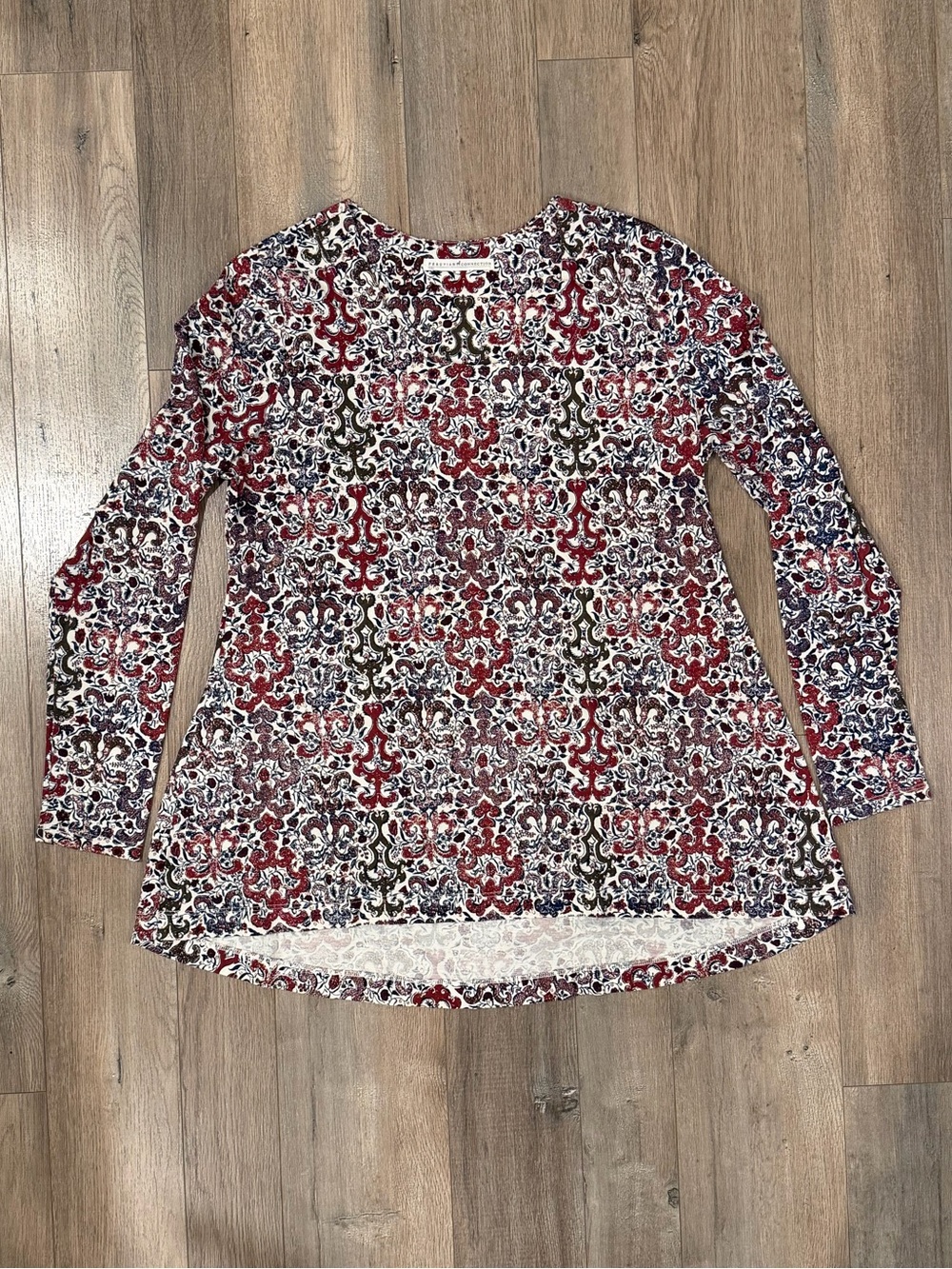 Peruvian Connection Red, Navy & White Printed Long Sleeve Tee